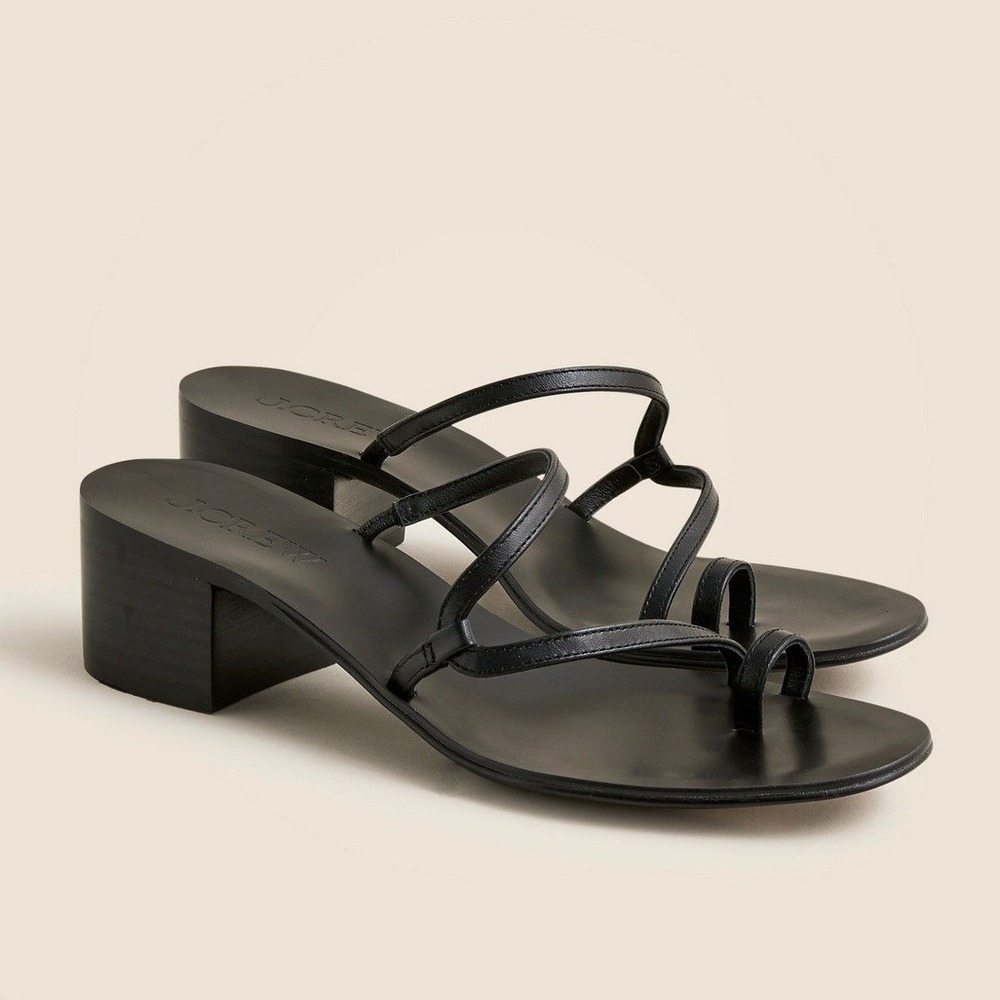 J Crew Toe-Ring Block-Heel Sandals in Black Leather Size 12 New in Box